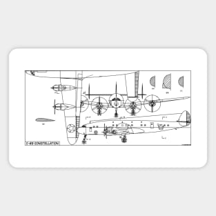 C-69 Constellation American WW2 Military Transport Aircraft Dark Blueprint Gift Magnet